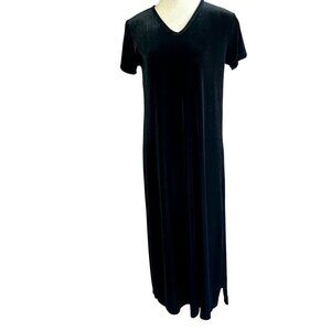 Cassini Vintage Black Velvet Short Sleeve Maxi Dress Size Large